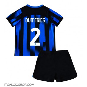 Inter Milan Denzel Dumfries #2 Prima Maglia Bambino 2023-24 Manica Corta (+ Pantaloni corti)